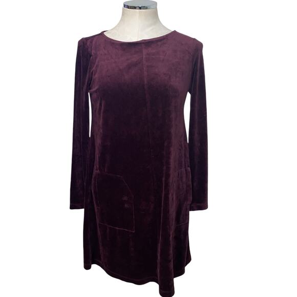 J. Jill Pure Jill Burgundy Velour Long Sleeve A-Line Shift Mini Dress Size XS - Picture 2 of 15